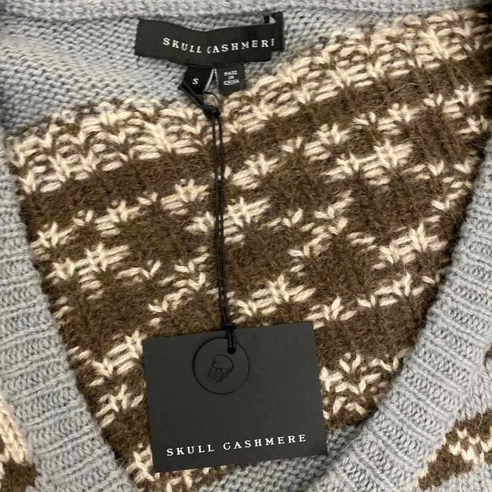 Skull Cashmere Lilian V-Neck Alpaca Wool Fair Isle Print Sweater Sz M - Picture 14 of 16